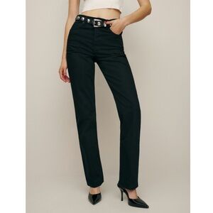 NWT Reformation x Camille Rowe Mid Rise Relaxed Straight Jeans Black 27